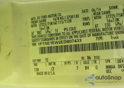 2014 Ford E-150 Commercial z USA, uszkodzony, nr VIN 1FTNE1EW2EDB07433